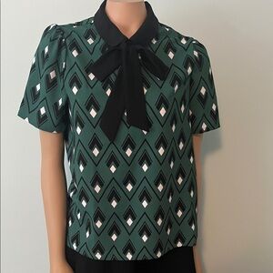 Modcloth Green and Black Geometric Blouse